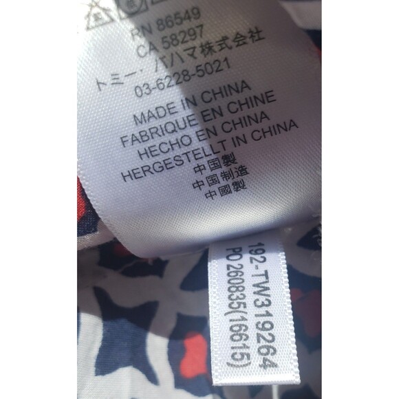 Tommy Bahama Geo Floral Tunic Blouse Cotton Split Neck Medium Tie Tassels Blue - Picture 11 of 16